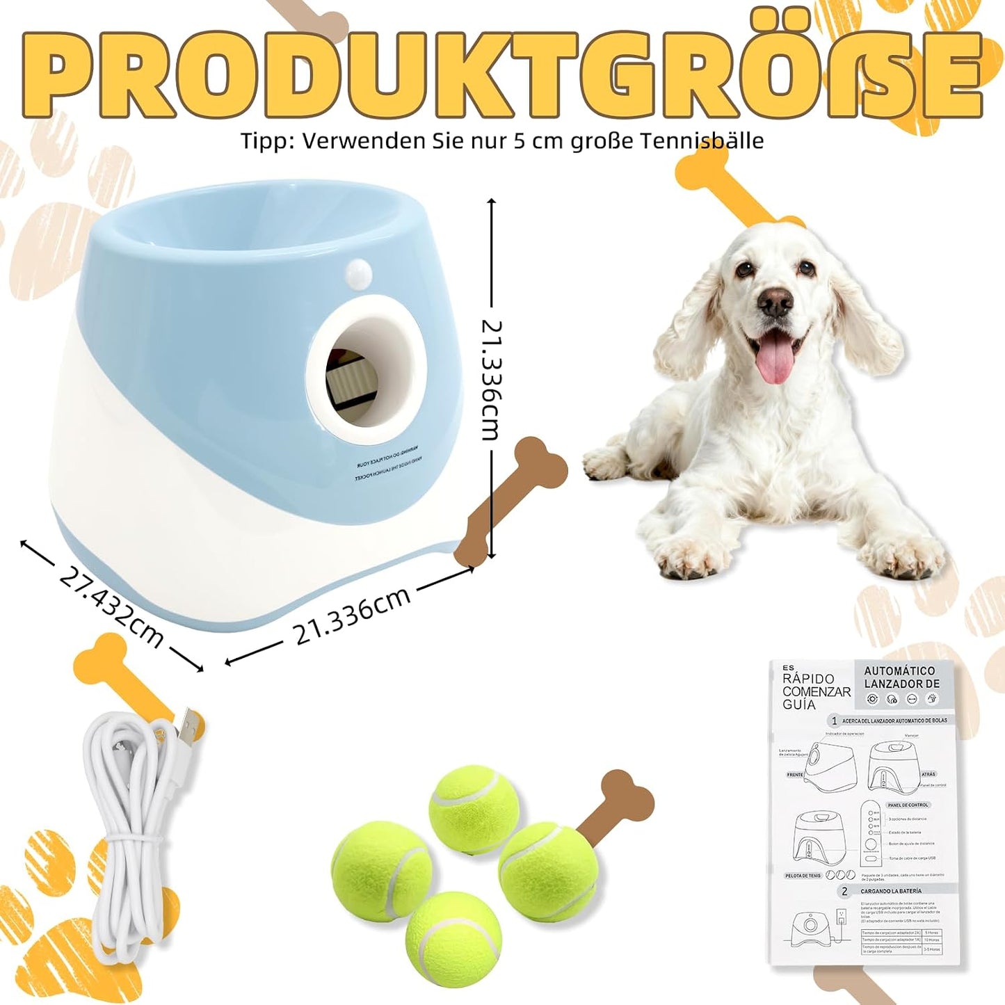 Automatic Dog Ball Launcher Ballwurfmaschine Für Hunde Mit 6 Tennisbällen, 3 Distanzstufen (3–9 M), Wiederaufladbar – Automatischer Ballwerfer Für Kleine & Mittlere Hunde