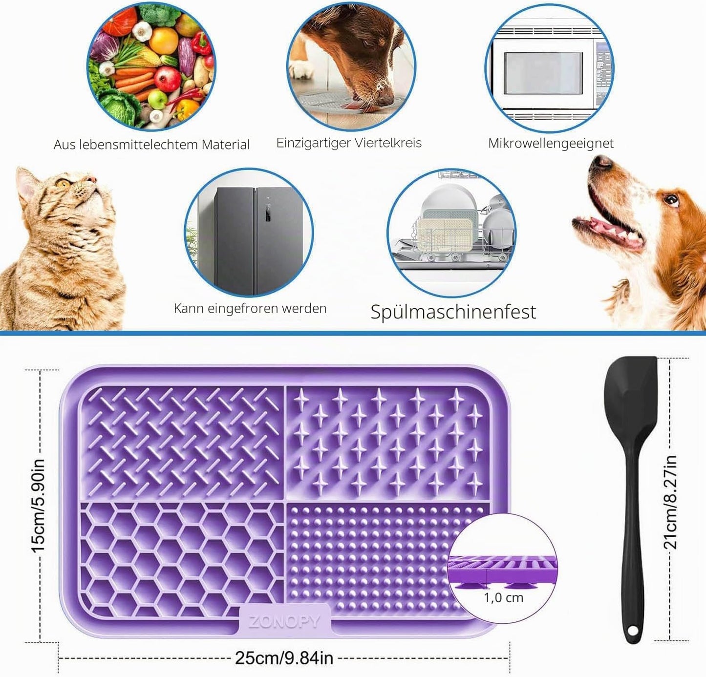 Leckmatte Für Hunde & Katzen Mit Saugnäpfen, 1Er-Pack Langsamfütterer Leckmatte Für Hunde Zur Angstlinderung, Hundespielzeug-Fütterungsmatte Für Butter, Joghurt, Erdnussbutter, Haustier-Bade