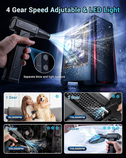 WHATOOK Air Duster 250000 U/Min, 8000Mah Akku, 4 Stufen & LED