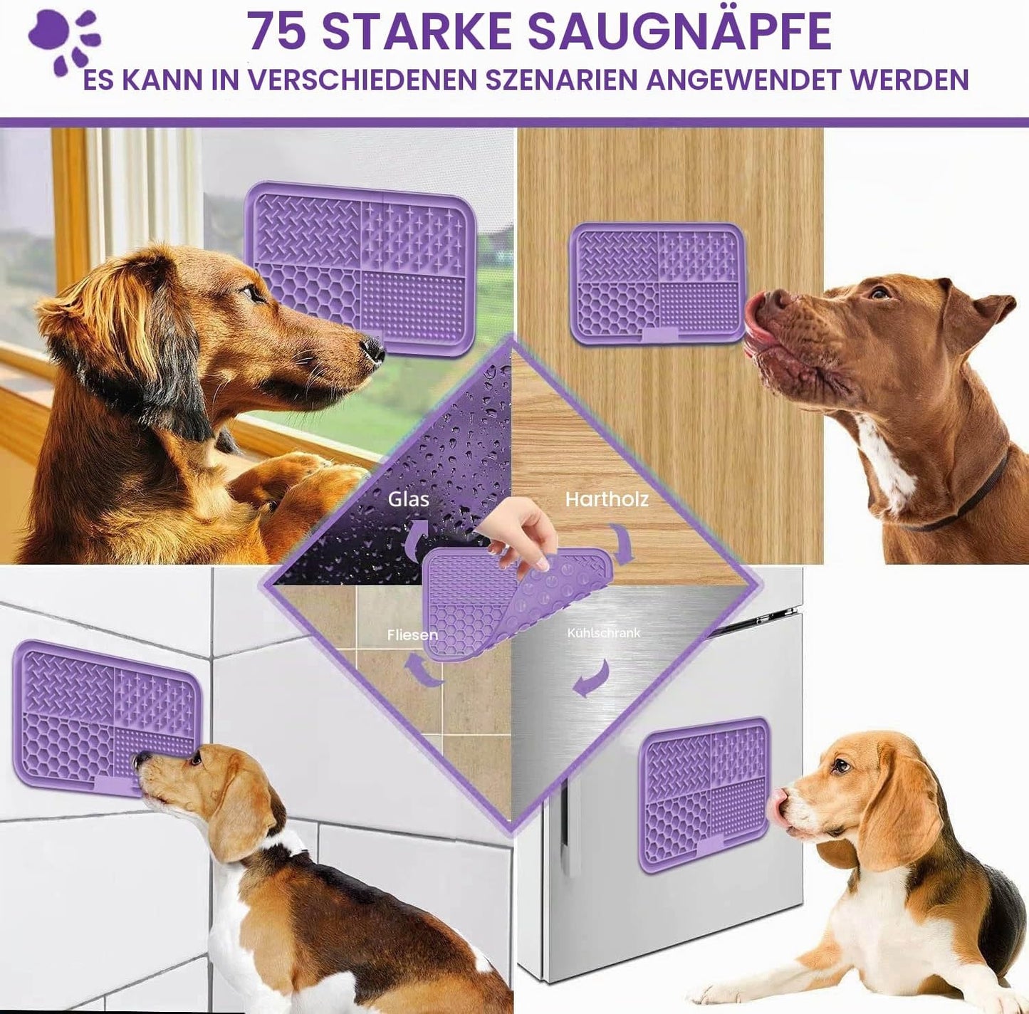 Leckmatte Für Hunde & Katzen Mit Saugnäpfen, 1Er-Pack Langsamfütterer Leckmatte Für Hunde Zur Angstlinderung, Hundespielzeug-Fütterungsmatte Für Butter, Joghurt, Erdnussbutter, Haustier-Bade