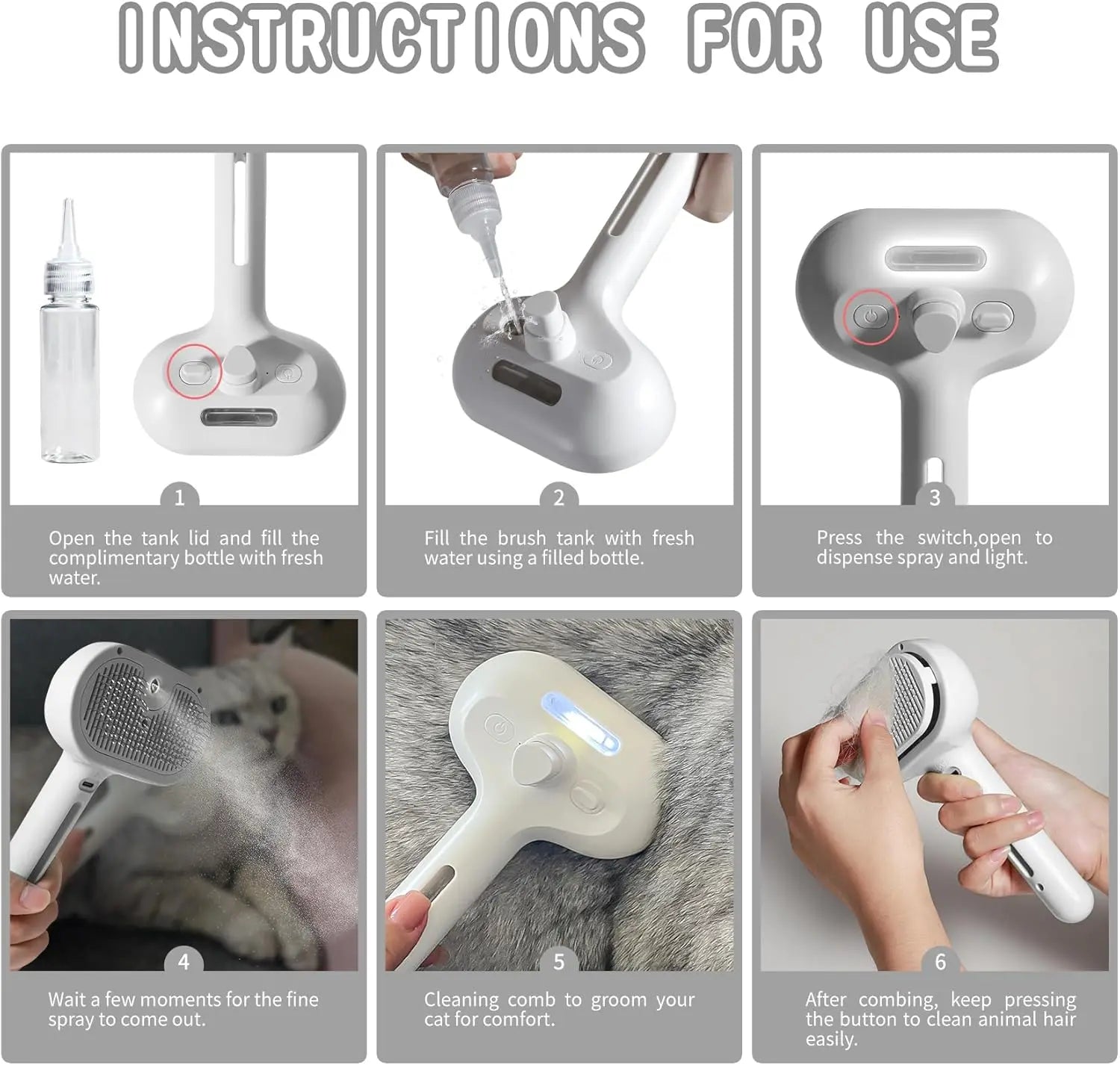 Pet Spray Comb Cat Dog Spray Massage Comb to Remove Floating Hair One Button Hair Removal Spray Pet Hair Beauty Comb