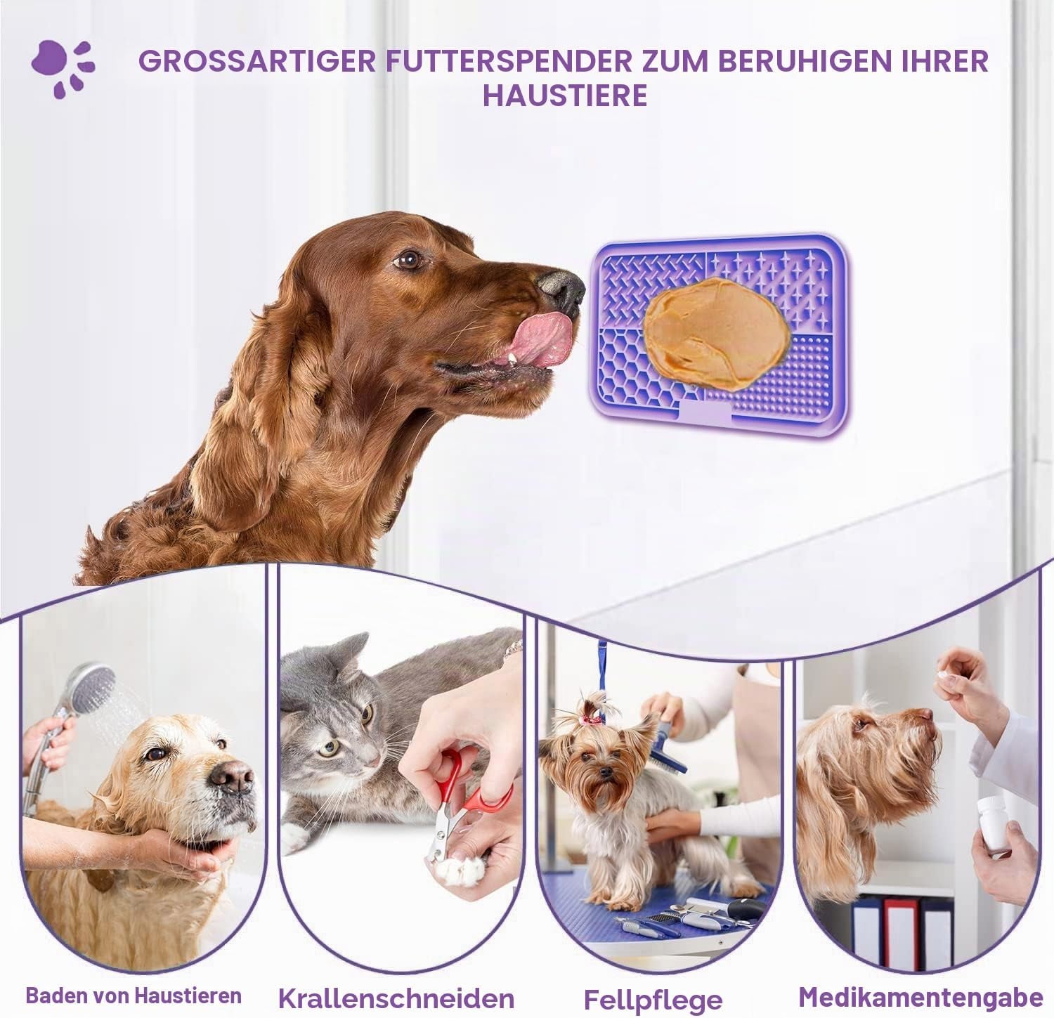 Leckmatte Für Hunde & Katzen Mit Saugnäpfen, 1Er-Pack Langsamfütterer Leckmatte Für Hunde Zur Angstlinderung, Hundespielzeug-Fütterungsmatte Für Butter, Joghurt, Erdnussbutter, Haustier-Bade