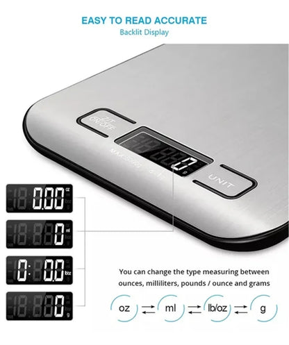 Digital Kitchen Scale 5Kg/10Kg Stainless Steel Panel USB Charg Precise Small Platform Scale Portable Multifunction LCD Display
