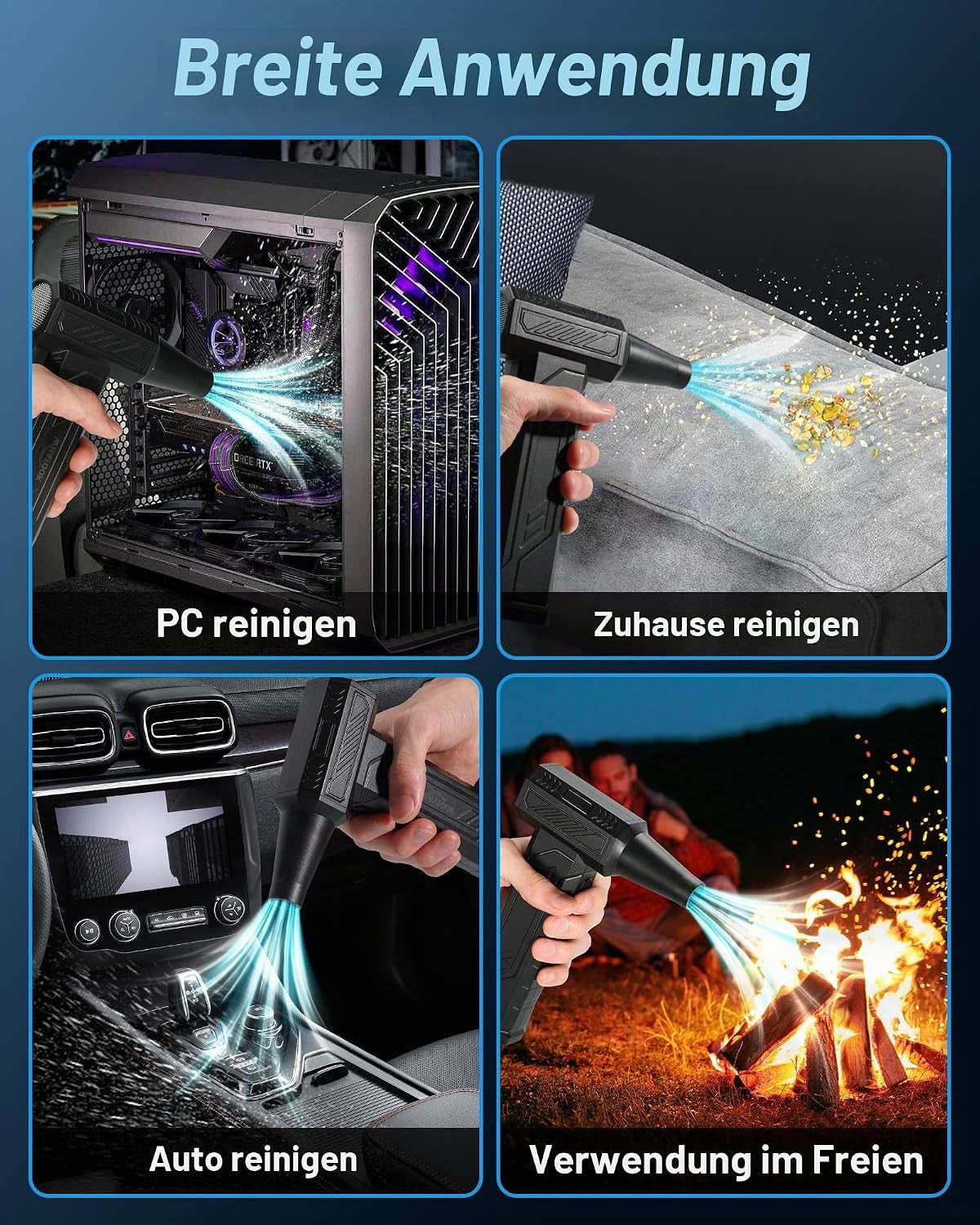 WHATOOK Air Duster 250000 U/Min, 8000Mah Akku, 4 Stufen & LED