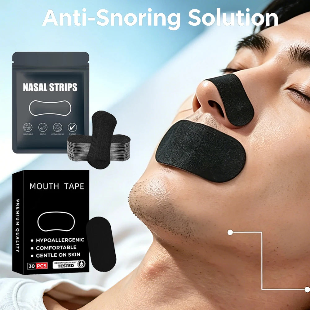 2 in 1 Anti-Snoring Nose Strips and Mouth Tape for Improved Nasal Expansion and Sleeping Snoring Relief