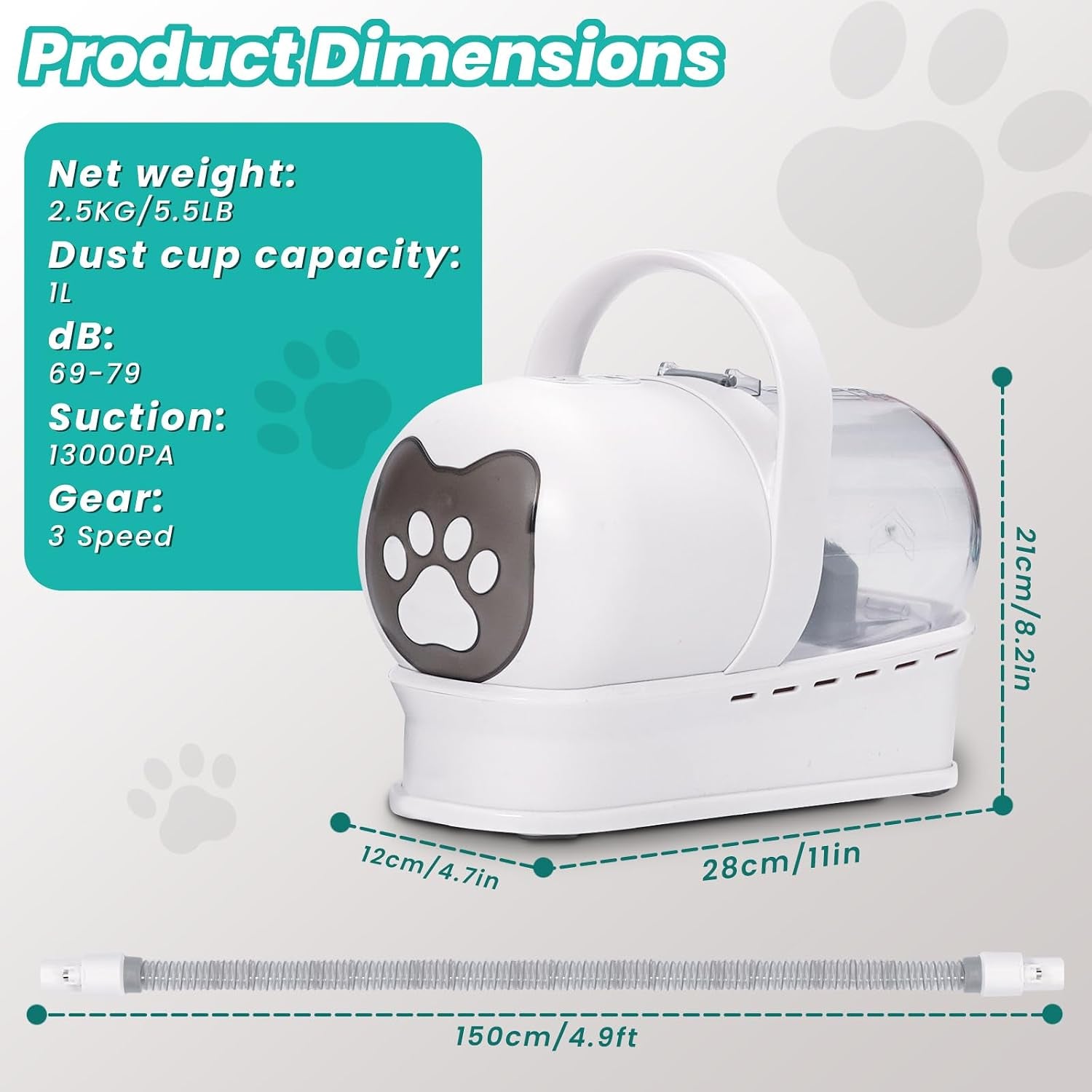 Hundeschermaschine Mit Staubsauger, 13000PA, 3 Einstellbare Saugstufen