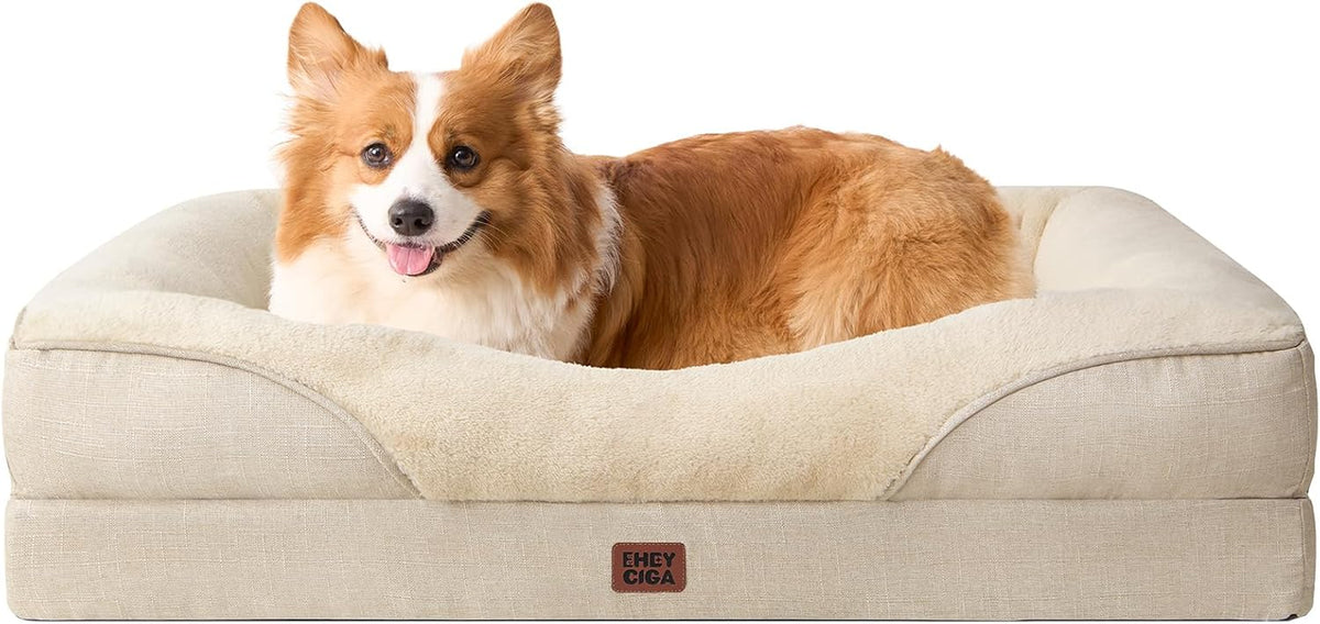 Orthopädisches Hundebett Mit 4 Rändern, 89X56Cm, Beige