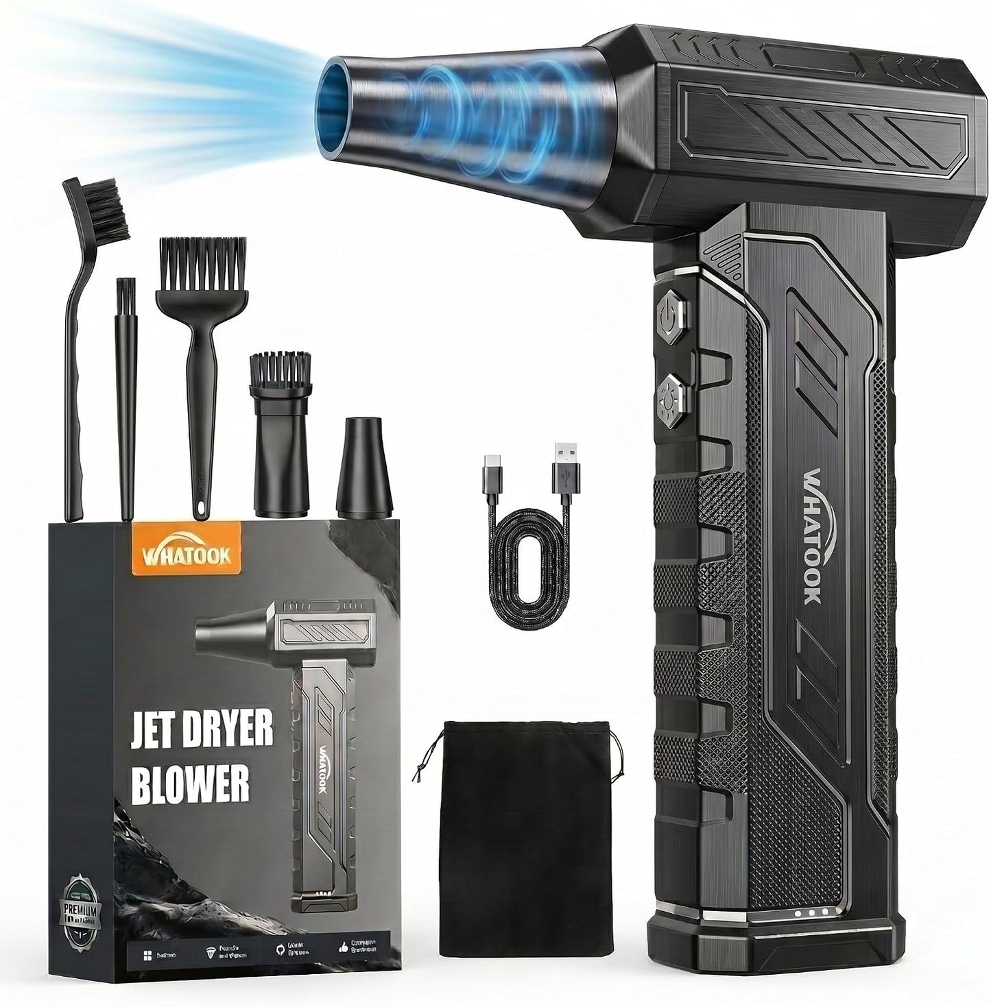 WHATOOK Air Duster 250000 U/Min, 8000Mah Akku, 4 Stufen & LED